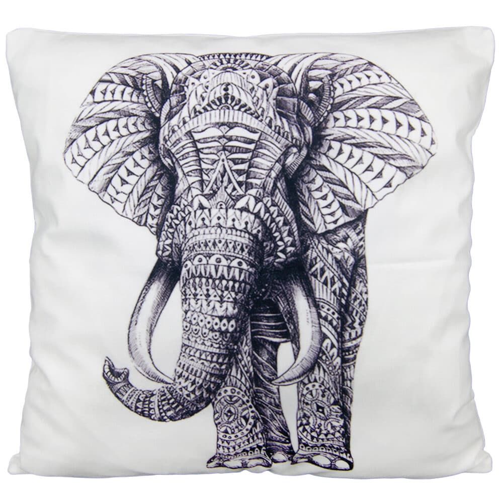 Pyntepude - Pude med elefant i doodle - sofapude