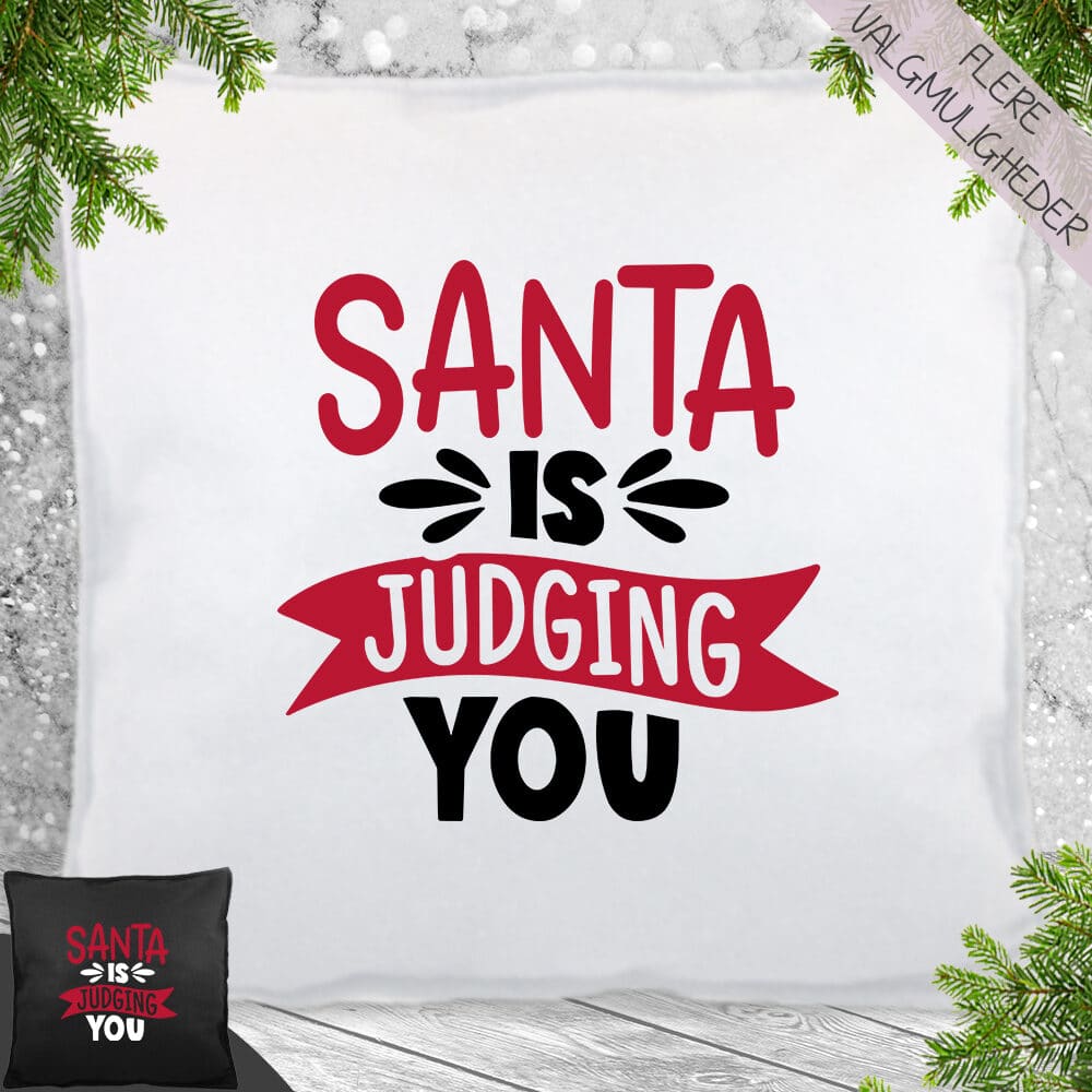 Pyntepude i filt med sjov juletekst