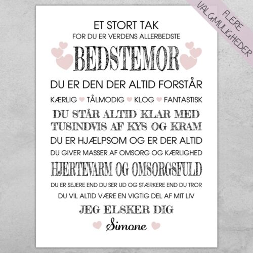 Et stort tak for du er verdens allerbedste - bedstemor | Plakat