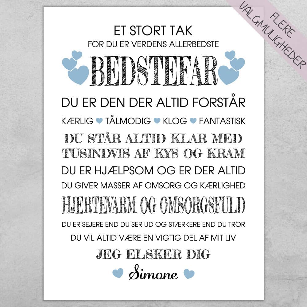Et stort tak for du er verdens allerbedste - bedstefar | Plakat