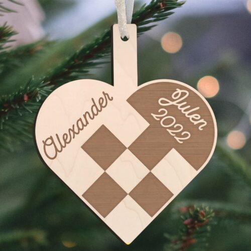 Flettet julehjerte #1 | Juleophæng i poppel træfinér