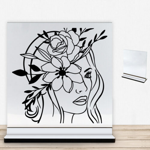 Floral woman design 2 | Glasskilt inkl. fod med farvet overflade