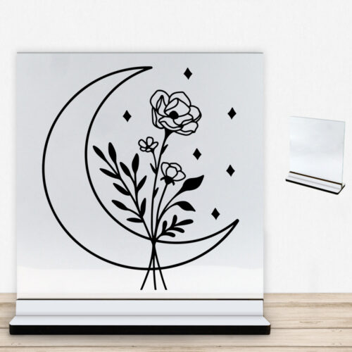 Floral moon design 1 | Glasskilt inkl. fod med farvet overflade