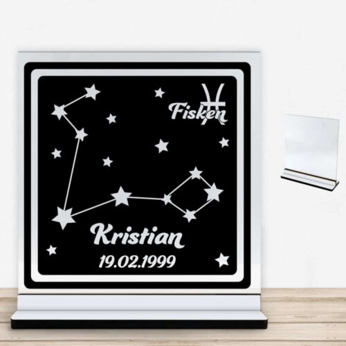 Stjernetegn "look at the stars" - Fisken | Glasskilt inkl. fod med farvet overflade