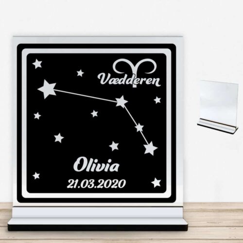 Stjernetegn "look at the stars" - Vædderen | Glasskilt inkl. fod med farvet overflade