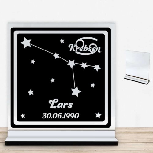 Stjernetegn "look at the stars" - Krebsen | Glasskilt inkl. fod med farvet overflade