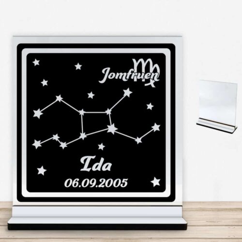 Stjernetegn "look at the stars" - Jomfruen | Glasskilt inkl. fod med farvet overflade