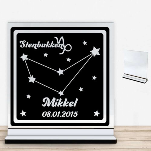 Stjernetegn "look at the stars" - Stenbukken | Glasskilt inkl. fod med farvet overflade