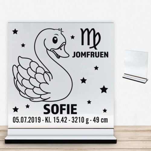 Stjernetegn design 2 - Jomfruen | Glasskilt inkl. fod med farvet overflade