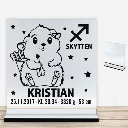 Stjernetegn design 2 - Skytten | Glasskilt inkl. fod med farvet overflade