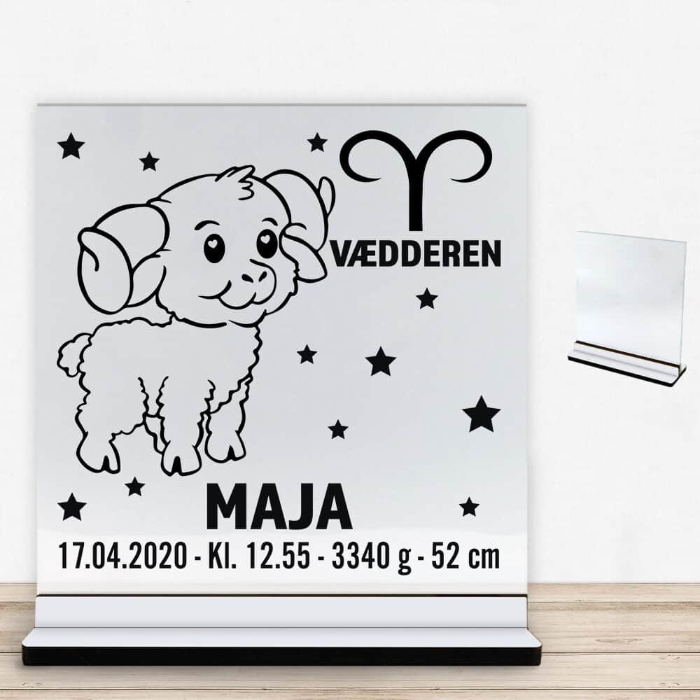 Stjernetegn design 2 - Vædderen | Glasskilt inkl. fod med farvet overflade