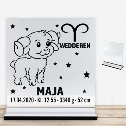 Stjernetegn design 2 - Vædderen | Glasskilt inkl. fod med farvet overflade