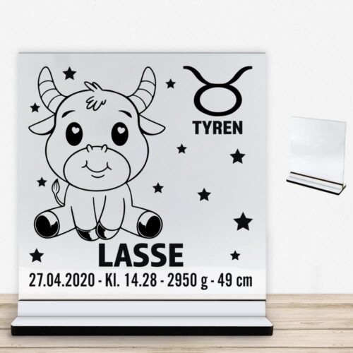 Stjernetegn design 2 - Tyren | Glasskilt inkl. fod med farvet overflade