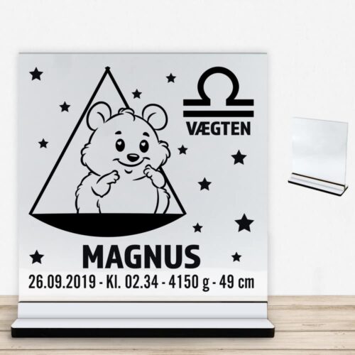 Stjernetegn design 2 - Vægten | Glasskilt inkl. fod med farvet overflade