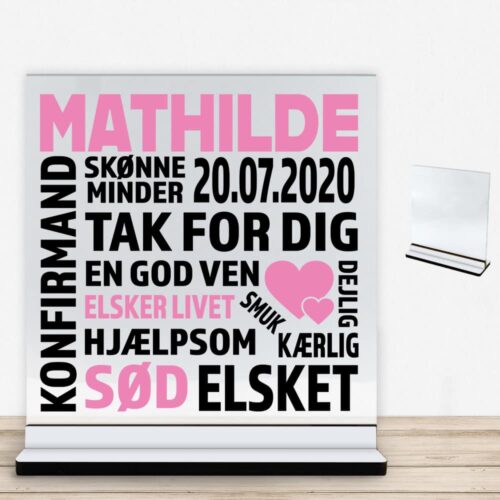 Konfirmation design 1 | Glasskilt inkl. fod med farvet overflade