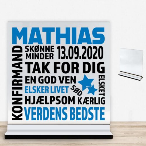 Konfirmation design 2 | Glasskilt inkl. fod med farvet overflade