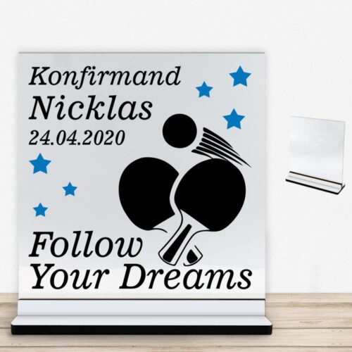 Konfirmation design 3 | Glasskilt inkl. fod med farvet overflade