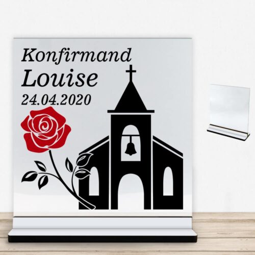 Konfirmation design 6 | Glasskilt inkl. fod med farvet overflade