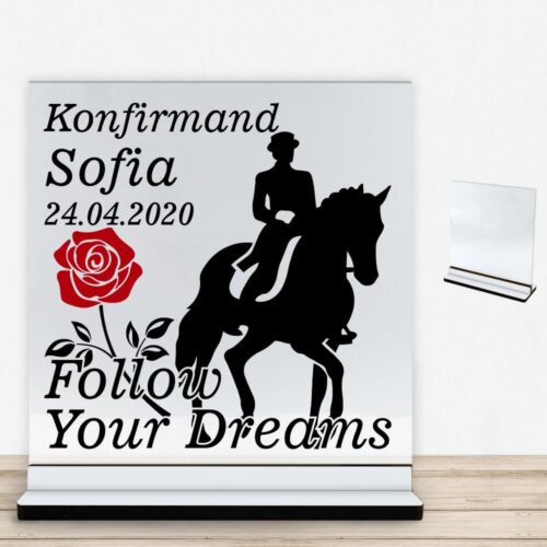 Konfirmation design 7 | Glasskilt inkl. fod med farvet overflade