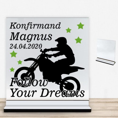 Konfirmation design 8 | Glasskilt inkl. fod med farvet overflade