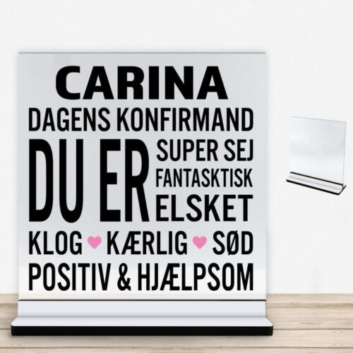 Konfirmation design 10 | Glasskilt inkl. fod med farvet overflade