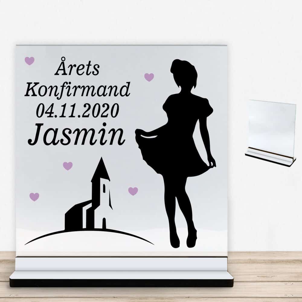 Konfirmation design 13 | Glasskilt inkl. fod med farvet overflade
