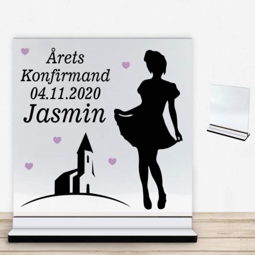 Konfirmation design 13 | Glasskilt inkl. fod med farvet overflade