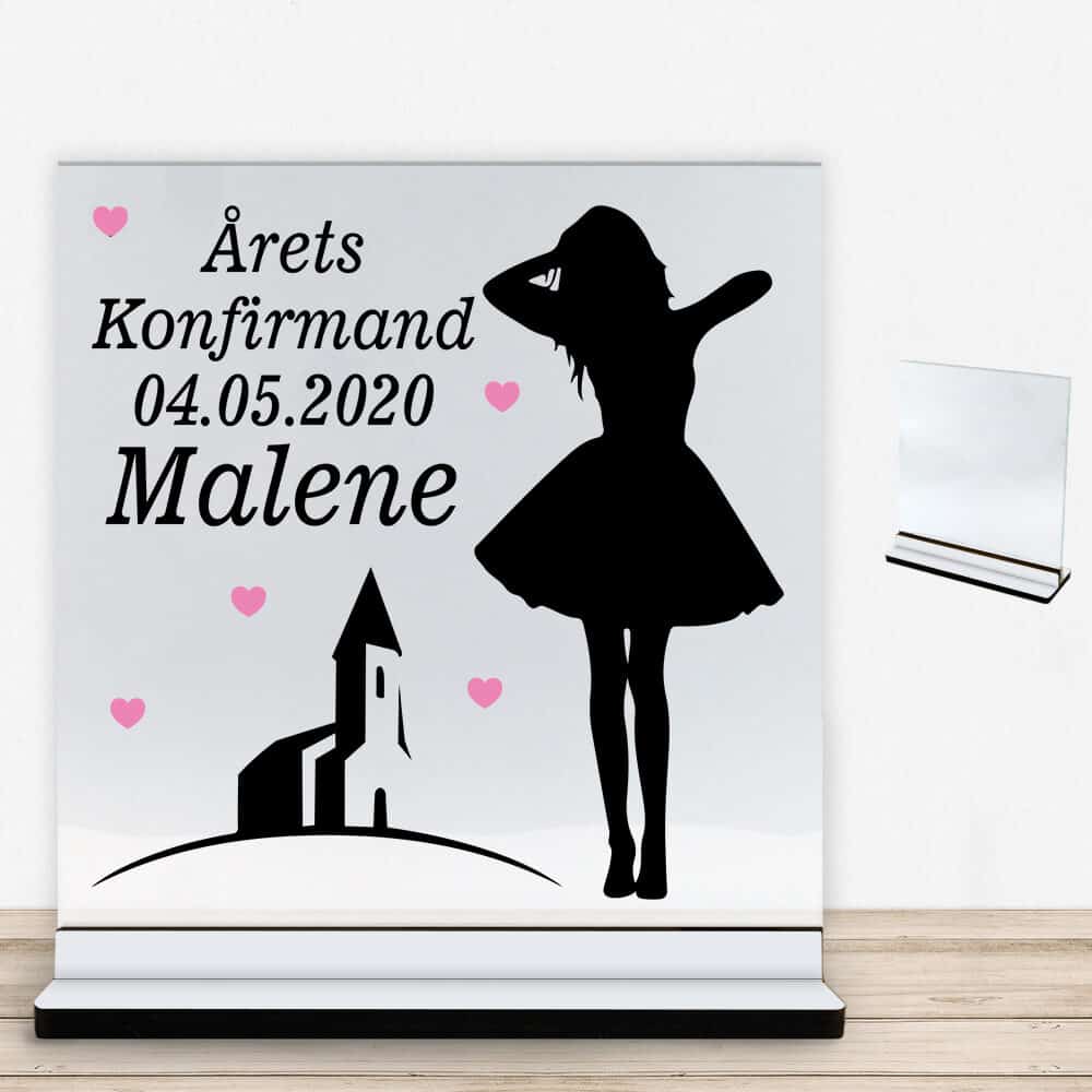 Konfirmation design 14 | Glasskilt inkl. fod med farvet overflade