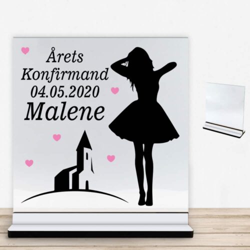 Konfirmation design 14 | Glasskilt inkl. fod med farvet overflade