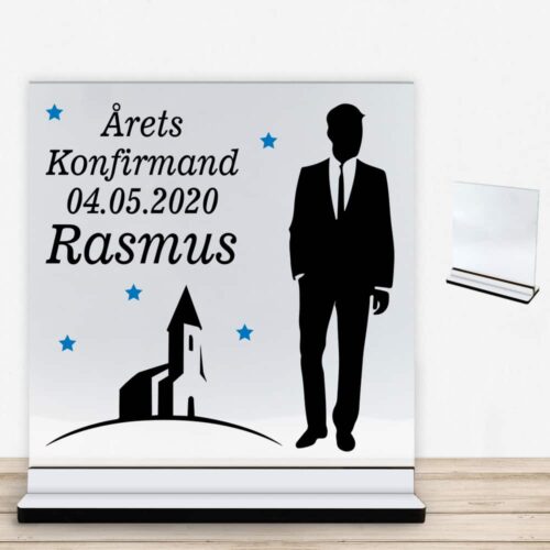 Konfirmation design 15 | Glasskilt inkl. fod med farvet overflade