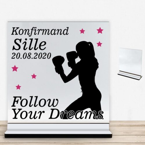 Konfirmation design 25 | Glasskilt inkl. fod med farvet overflade