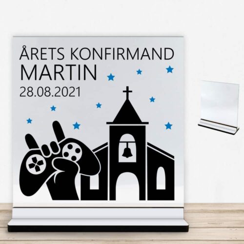 Konfirmation design 26 | Glasskilt inkl. fod med farvet overflade