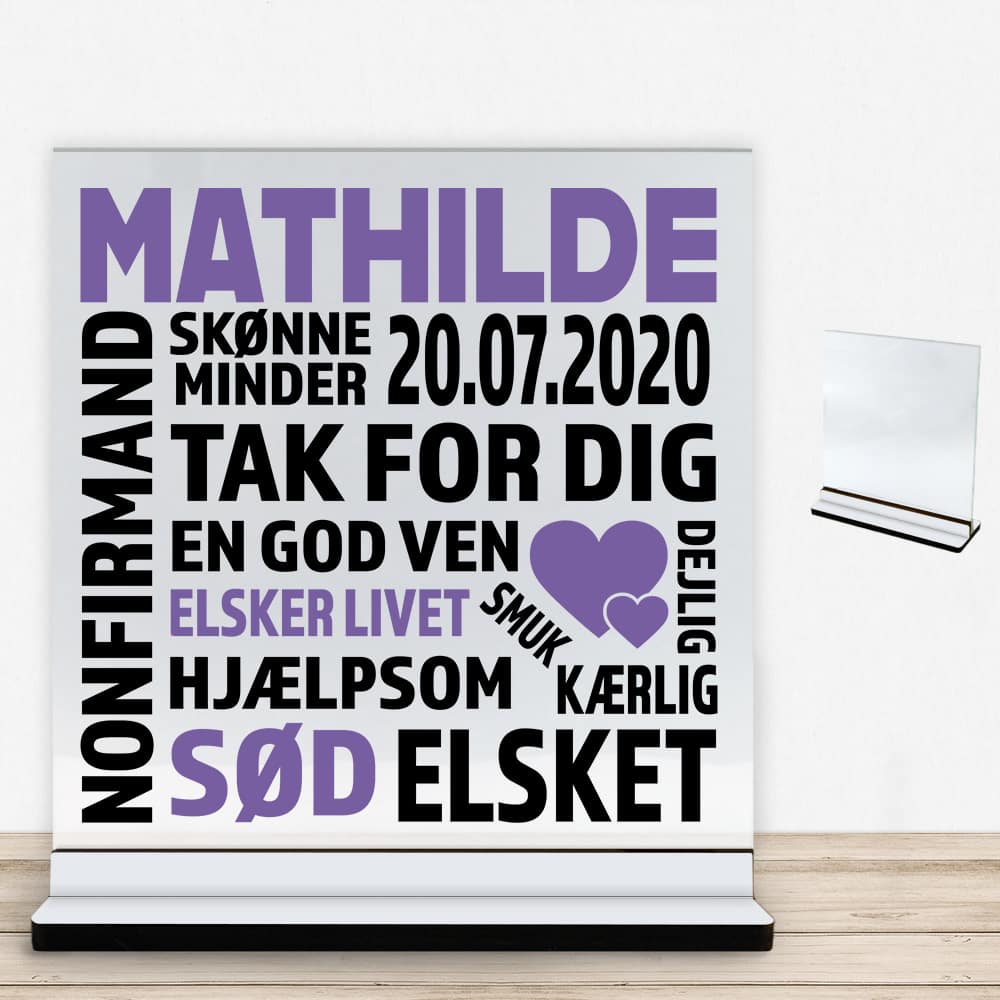 Nonfirmation design 1 | Glasskilt inkl. fod med farvet overflade