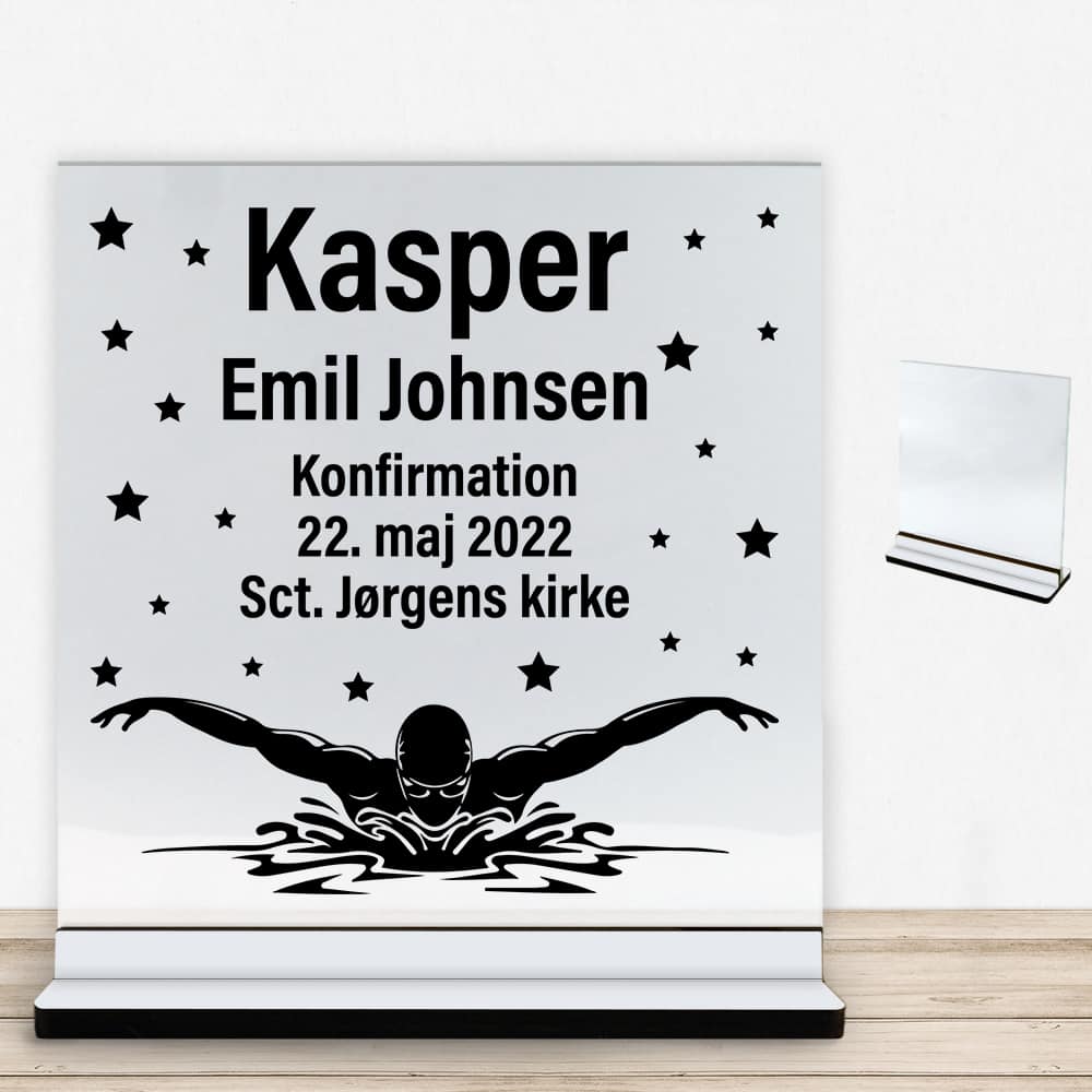 Konfirmation design 28 | Glasskilt inkl. fod med farvet overflade