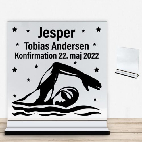 Konfirmation design 30 | Glasskilt inkl. fod med farvet overflade