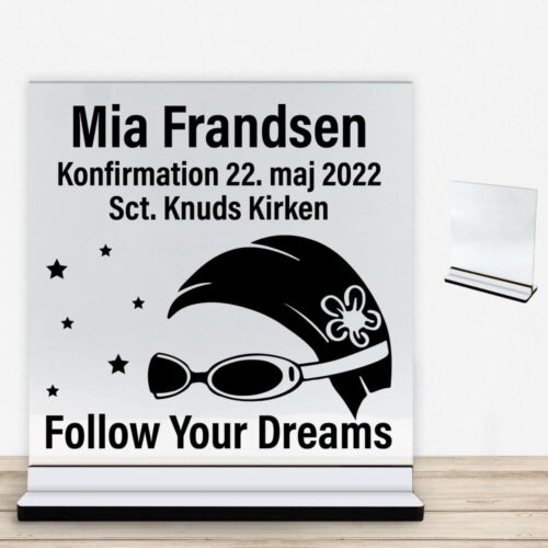 Konfirmation design 31 | Glasskilt inkl. fod med farvet overflade