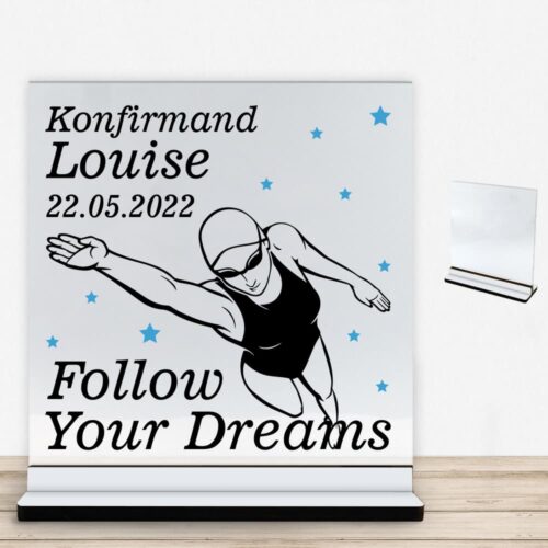 Konfirmation design 32 | Glasskilt inkl. fod med farvet overflade