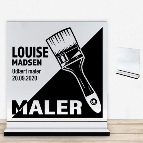 Udlært maler design 1 | Glasskilt inkl. fod med farvet overflade