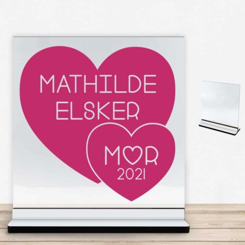 Elsker mor | Glasskilt inkl. fod med farvet overflade