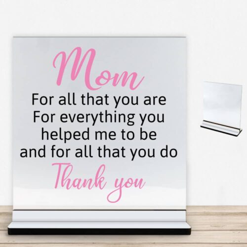 Mom thank you... | Glasskilt inkl. fod med farvet overflade