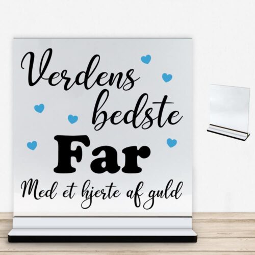 Verdens bedste far - design 1 | Glasskilt inkl. fod med farvet overflade
