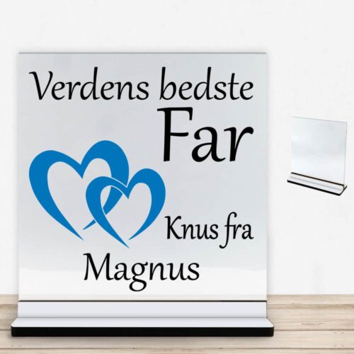 Verdens bedste far - design 2 | Glasskilt inkl. fod med farvet overflade