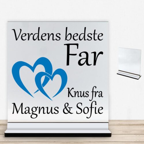 Alternative view of Verdens bedste far - design 2 | Glasskilt inkl. fod med farvet overflade