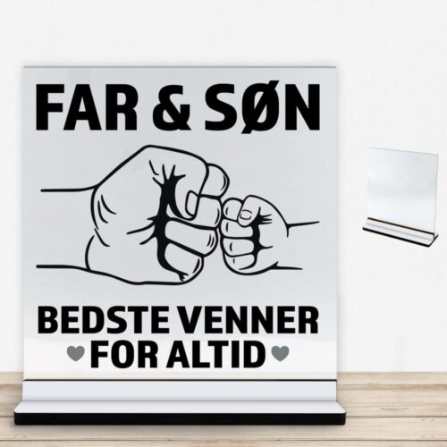 Bedste venner for altid - far | Glasskilt inkl. fod med farvet overflade