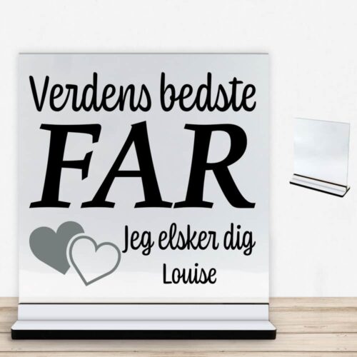 Verdens bedste far... - design 3 | Glasskilt inkl. fod med farvet overflade