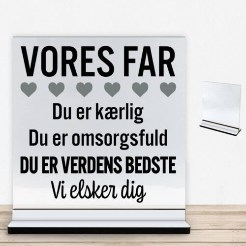 Alternative view of Min far er verdens bedste | Glasskilt inkl. fod med farvet overflade