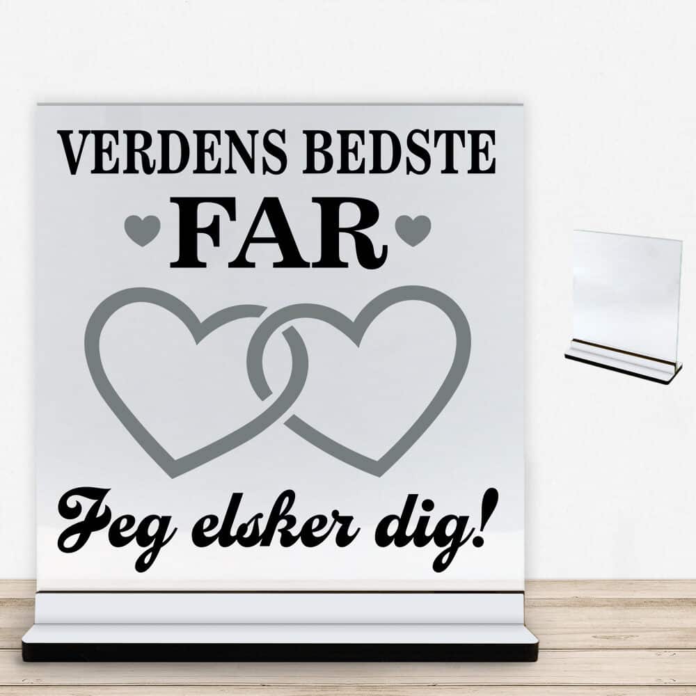 Verdens bedste far - design 4 | Glasskilt inkl. fod med farvet overflade