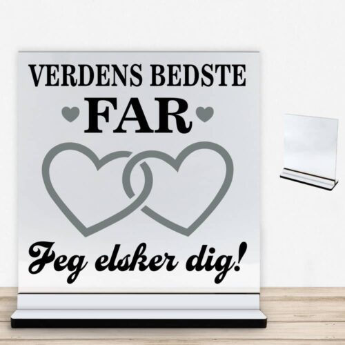 Verdens bedste far - design 4 | Glasskilt inkl. fod med farvet overflade