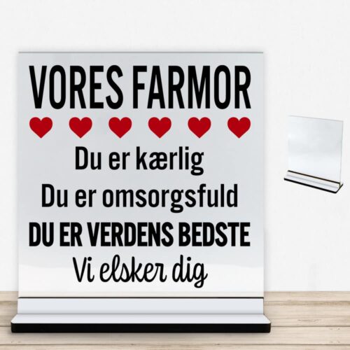 Alternative view of Min farmor er verdens bedste | Glasskilt inkl. fod med farvet overflade)