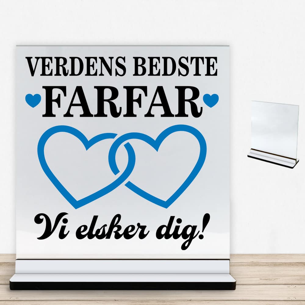 Verdens bedste farfar - design 2 | Glasskilt inkl. fod med farvet overflade - Billede 2